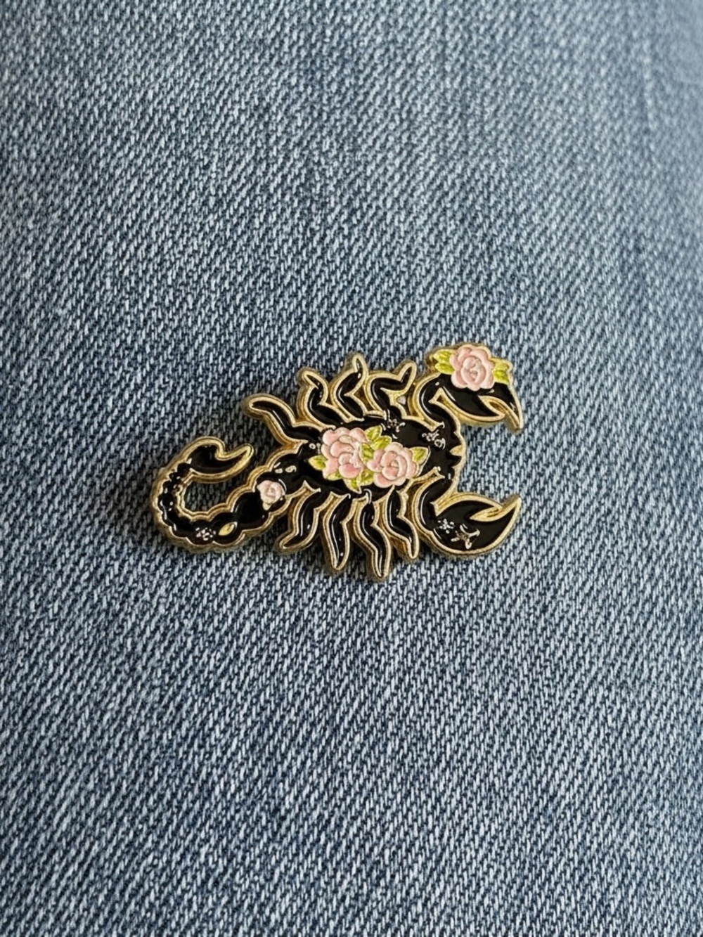 Floral Scorpion Enamel Pin Black Gold Rose Goth Nature Brooch Aesthetic Pin